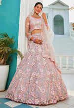 Load image into Gallery viewer, Pink Tissue A Line Lehenga Choli
