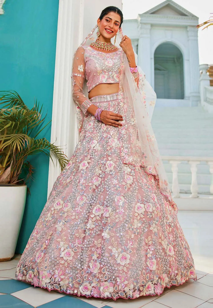 Pink Tissue A Line Lehenga Choli