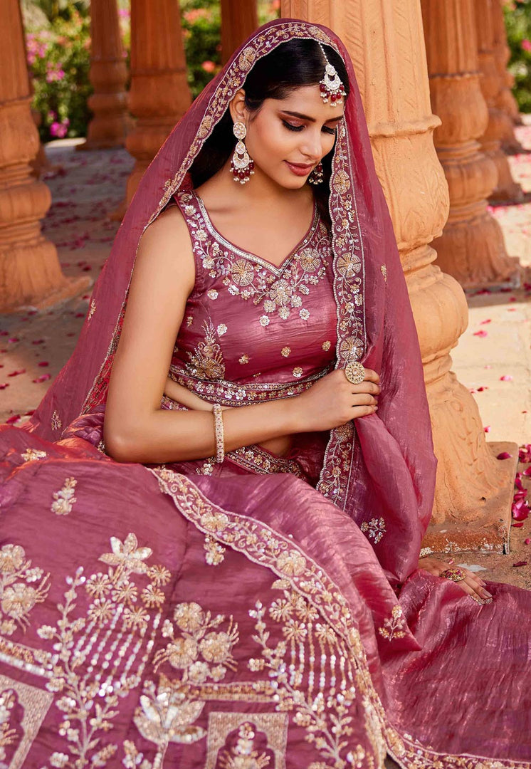 Pink Tissue Circular Lehenga Choli