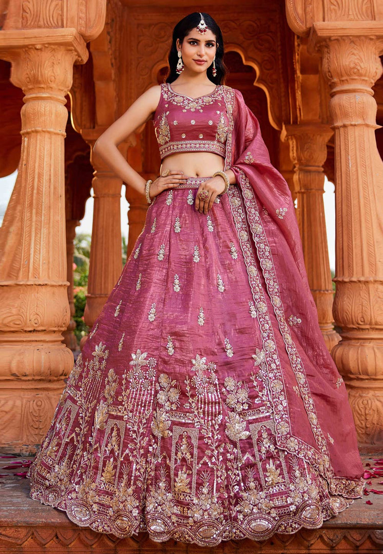 Pink Tissue Circular Lehenga Choli