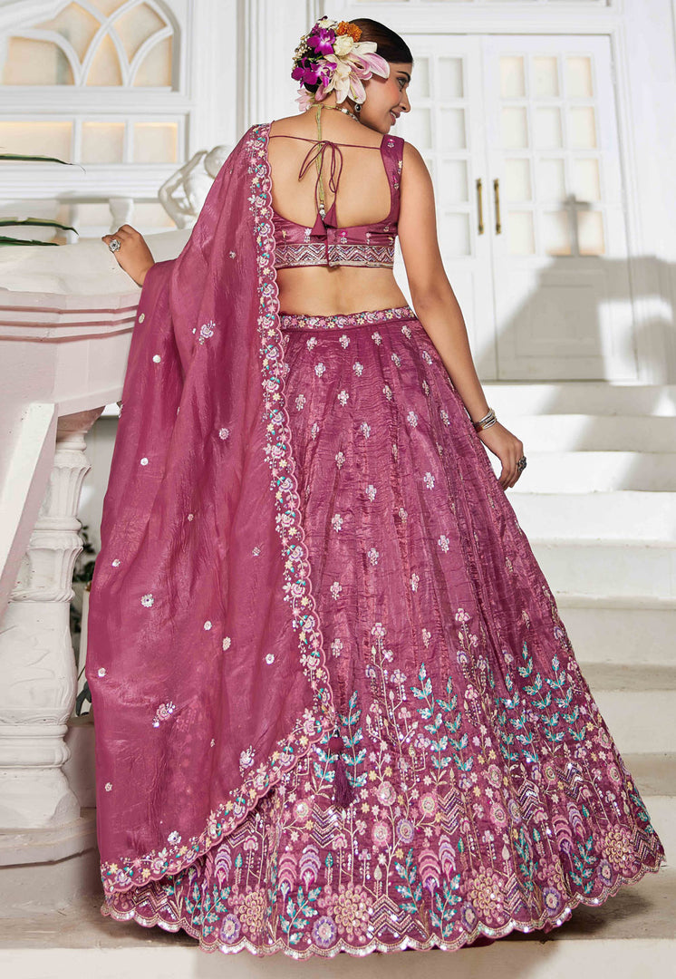 Pink Tissue Circular Lehenga Choli