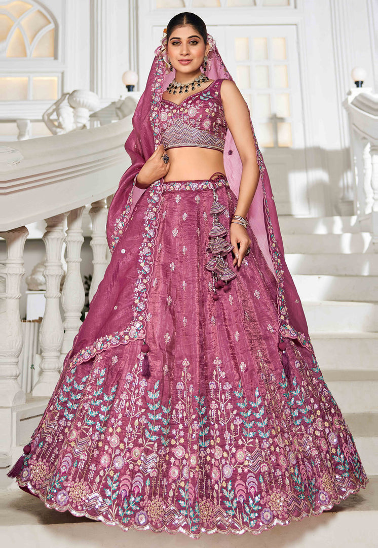 Pink Tissue Circular Lehenga Choli