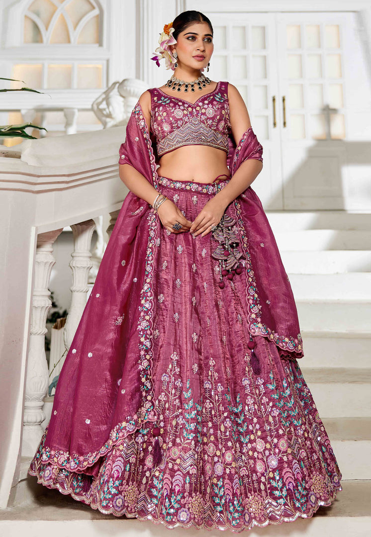 Pink Tissue Circular Lehenga Choli