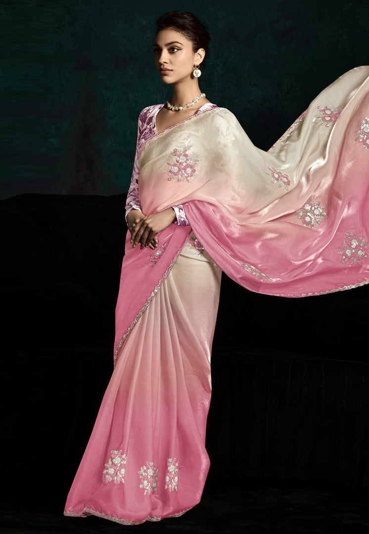 Pink Tissue Half N Half Saree