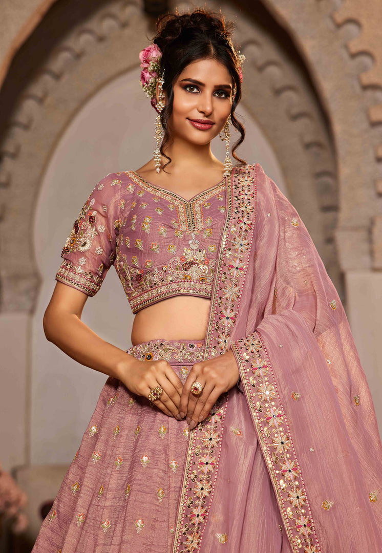 Pink Tissue Lehenga Choli For Wedding