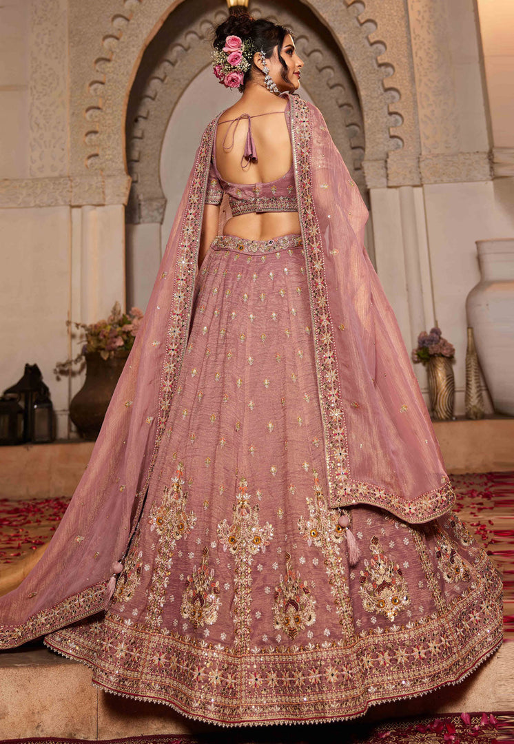 Pink Tissue Lehenga Choli For Wedding