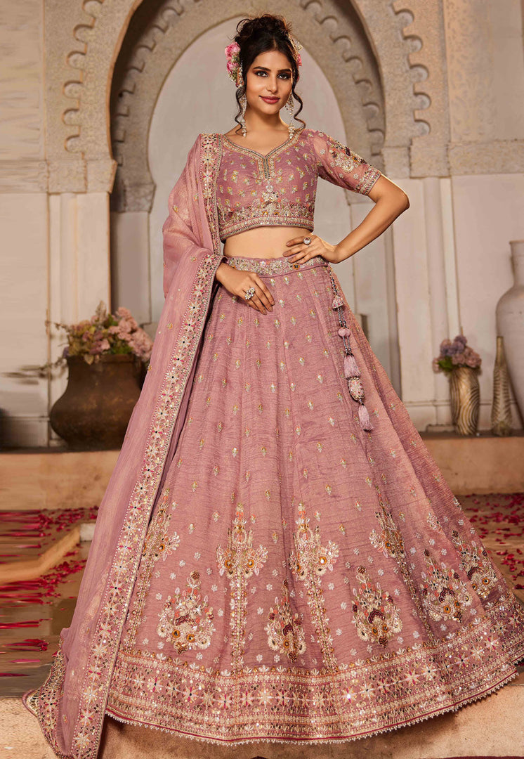 Pink Tissue Lehenga Choli For Wedding