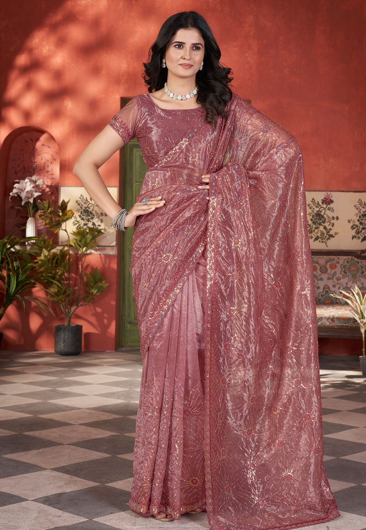 Pink Tissue Saree With Blouse