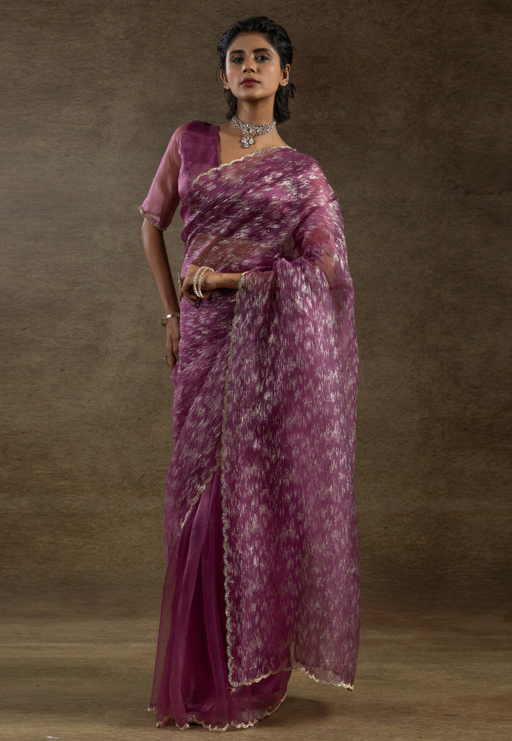 Pink Tissue Saree With Blouse