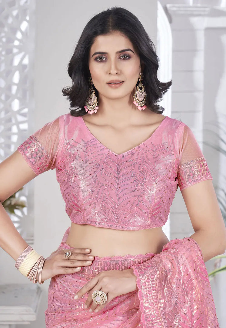 Pink Tissue Saree With Blouse