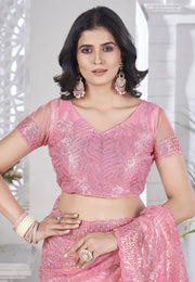 Pink Tissue Saree With Blouse