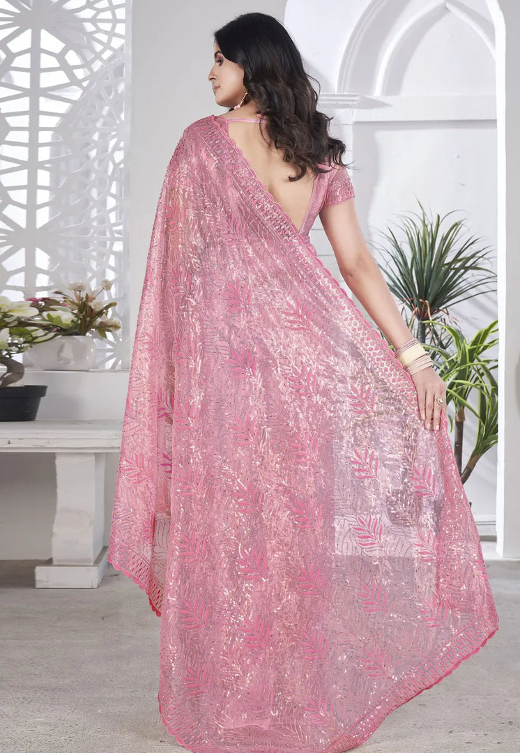 Pink Tissue Saree With Blouse