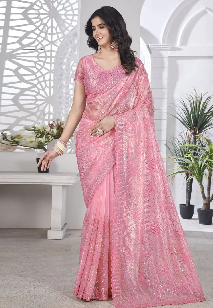 Pink Tissue Saree With Blouse