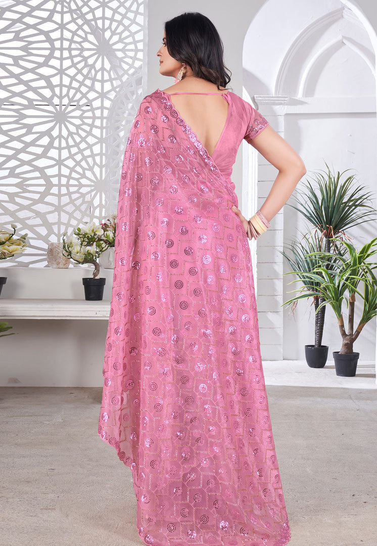 Pink Tissue Sequence Saree