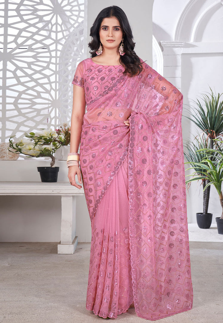 Pink Tissue Sequence Saree