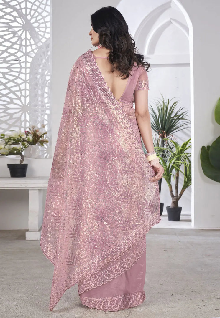 Pink Tissue Sequence Saree