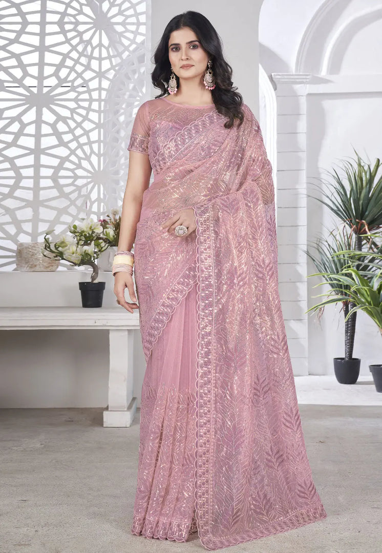 Pink Tissue Sequence Saree
