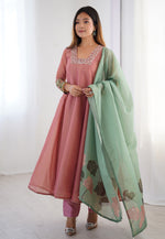 Load image into Gallery viewer, Pink Tissue Silk Readymade Anarkali Suit

