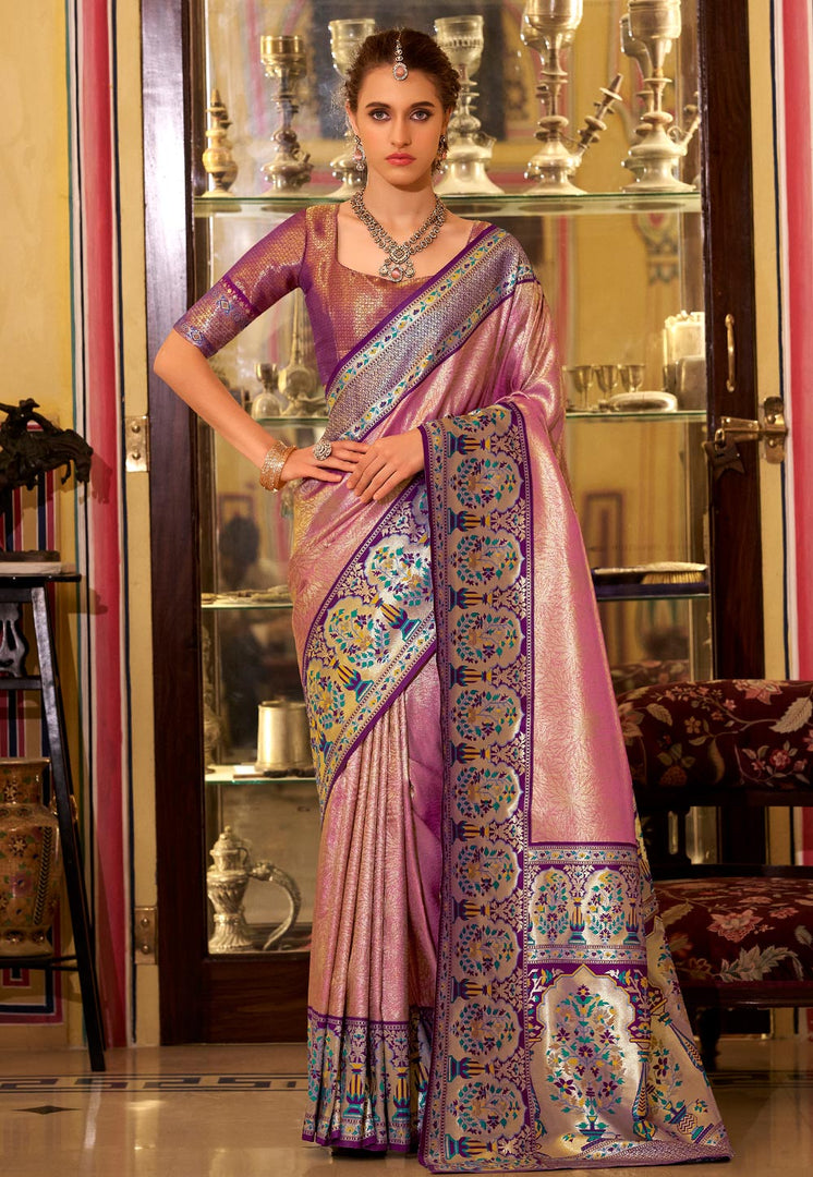 Pink Tissue Silk Saree With Blouse