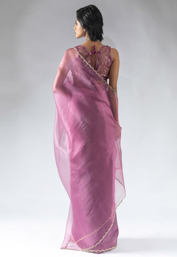 Pink Tissue Silk Saree With Blouse