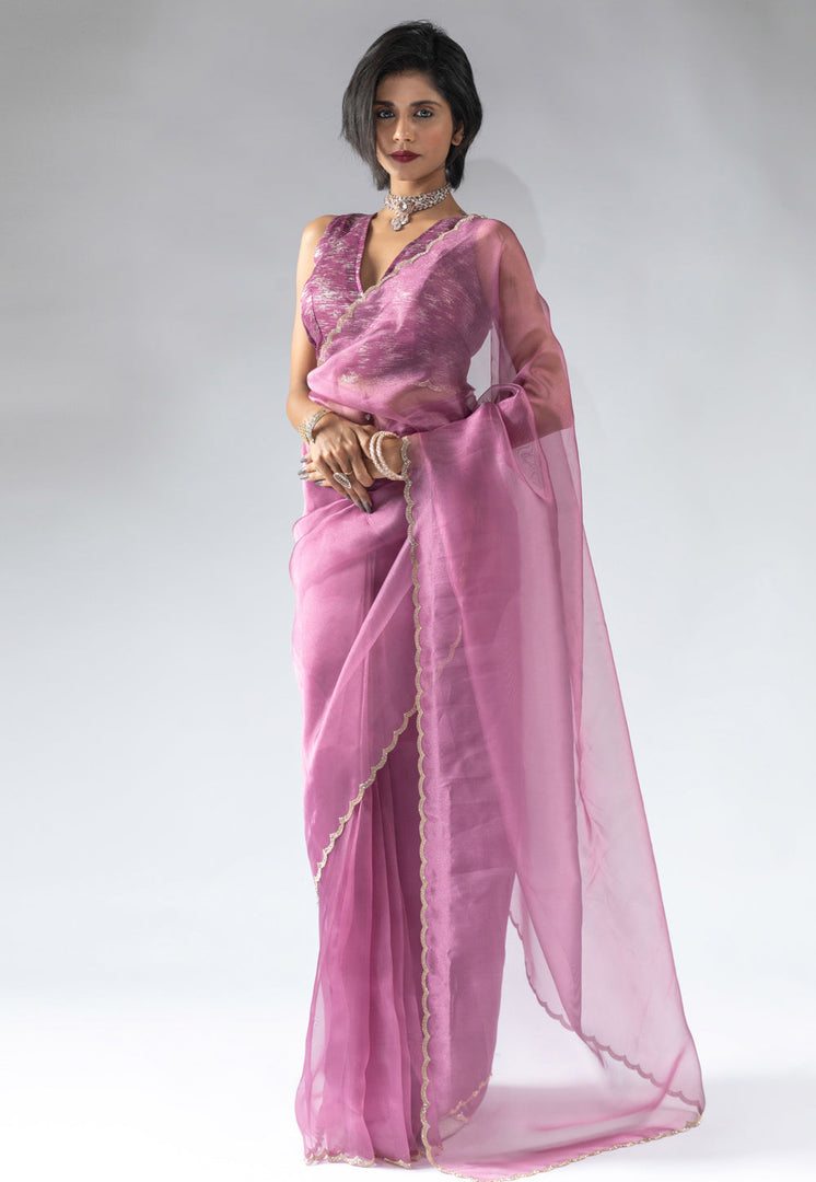 Pink Tissue Silk Saree With Blouse