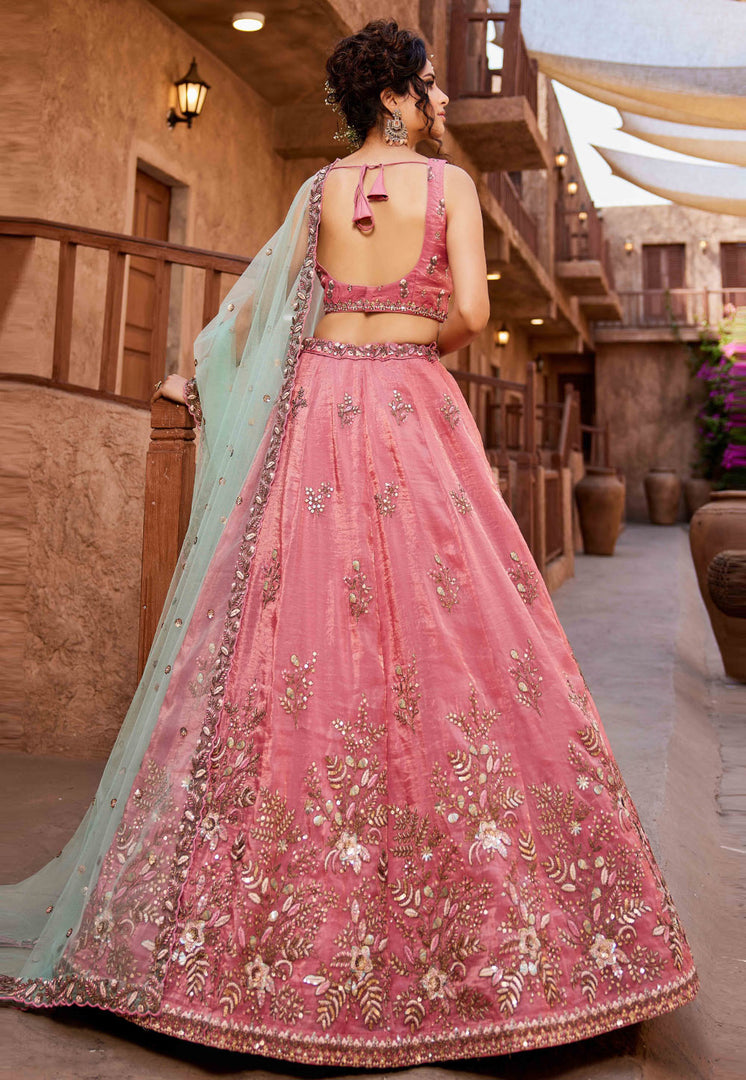 Pink Tissue Wedding Lehenga Choli