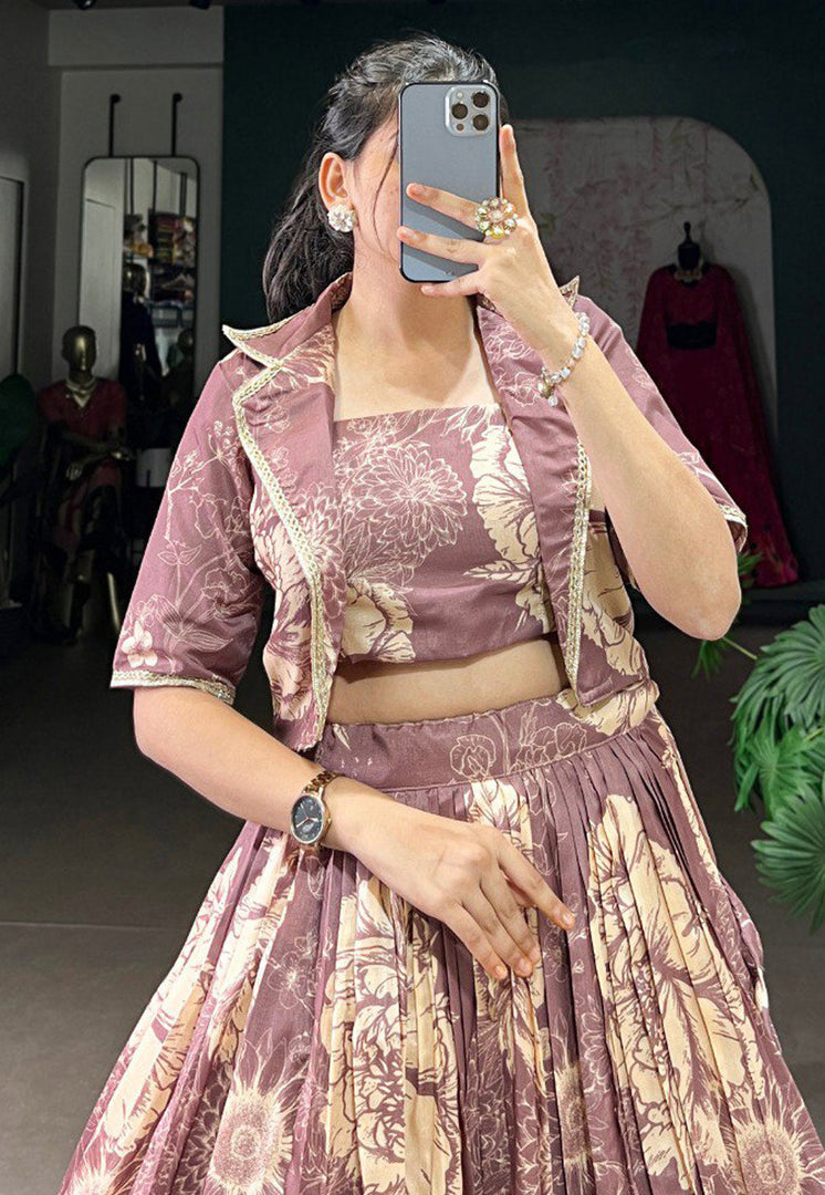 Pink Tussar Silk Jacket Style Lehenga Choli