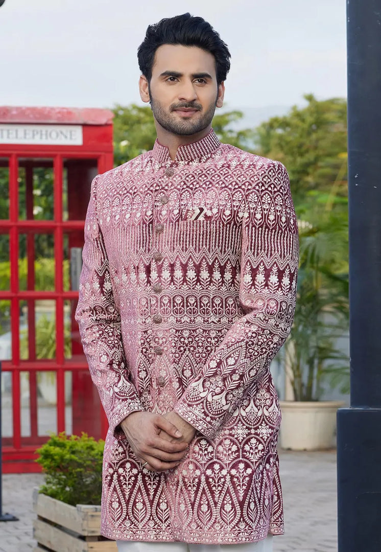 Pink Velvet Indo Western Suit