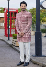 Load image into Gallery viewer, Pink Velvet Indo Western Suit
