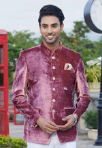 Load image into Gallery viewer, Pink Velvet Jodhpuri Suit
