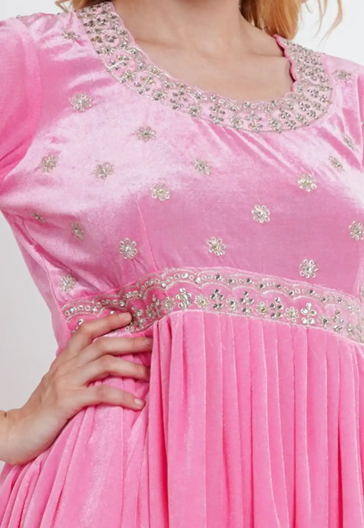 Pink Velvet Readymade Palazzo Suit