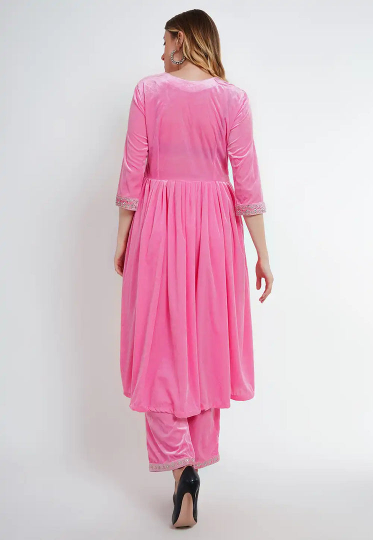 Pink Velvet Readymade Palazzo Suit