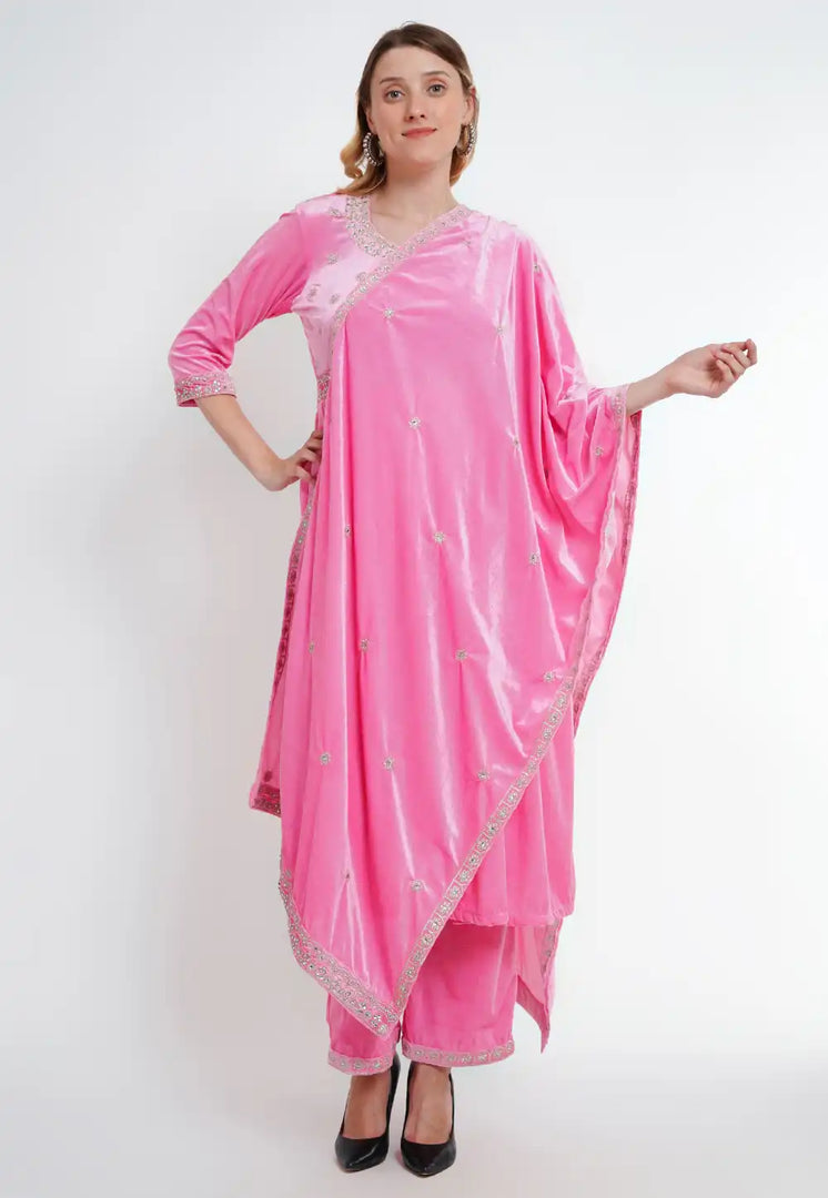 Pink Velvet Readymade Palazzo Suit