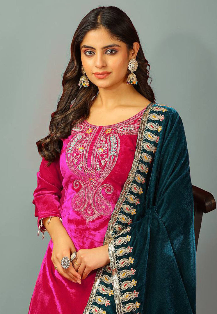 Pink Velvet Readymade Pant Style Suit