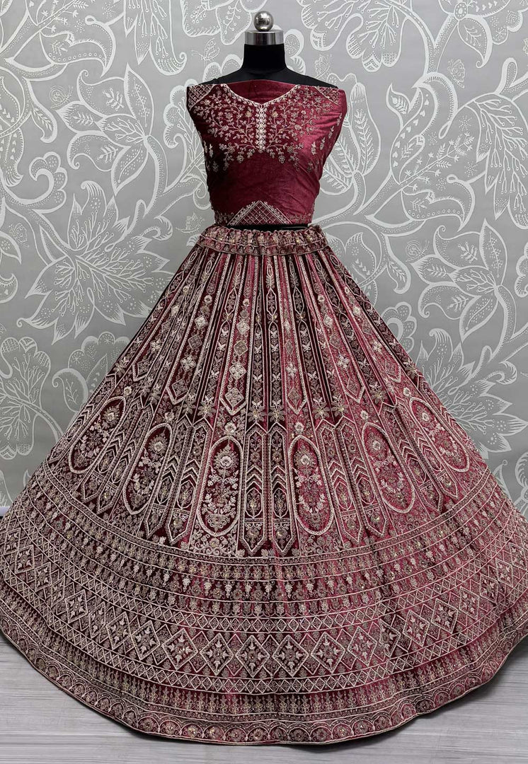 Pink Velvet Wedding Lehenga Choli