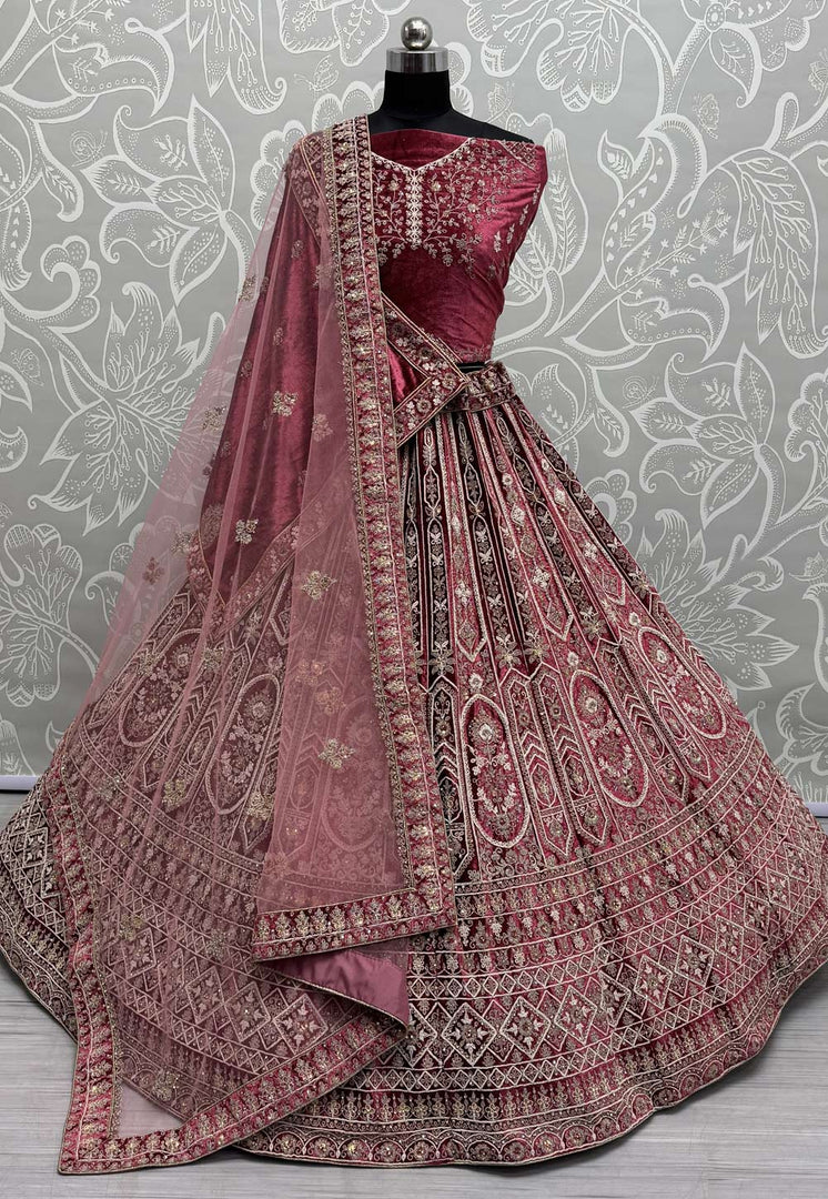 Pink Velvet Wedding Lehenga Choli