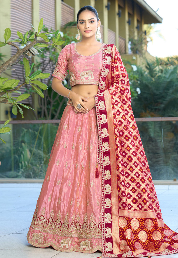 Pink Viscose A Line Lehenga Choli