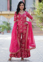 Load image into Gallery viewer, Pink Viscose Georgette Readymade Gharara Suit
