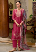 Load image into Gallery viewer, Pink Viscose Jacquard Readymade Pant Style Suit
