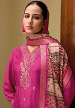 Load image into Gallery viewer, Pink Viscose Jacquard Readymade Pant Style Suit
