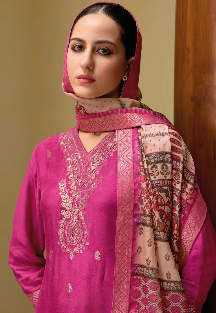 Pink Viscose Jacquard Readymade Pant Style Suit