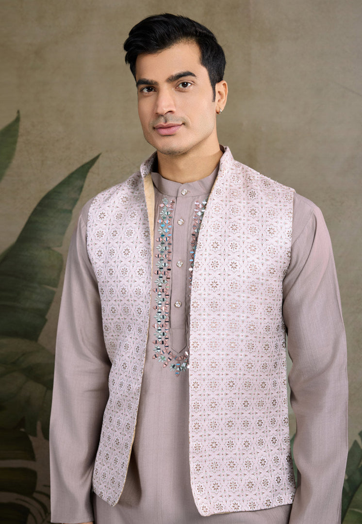 Pink Viscose Kurta Pajama With Jacket