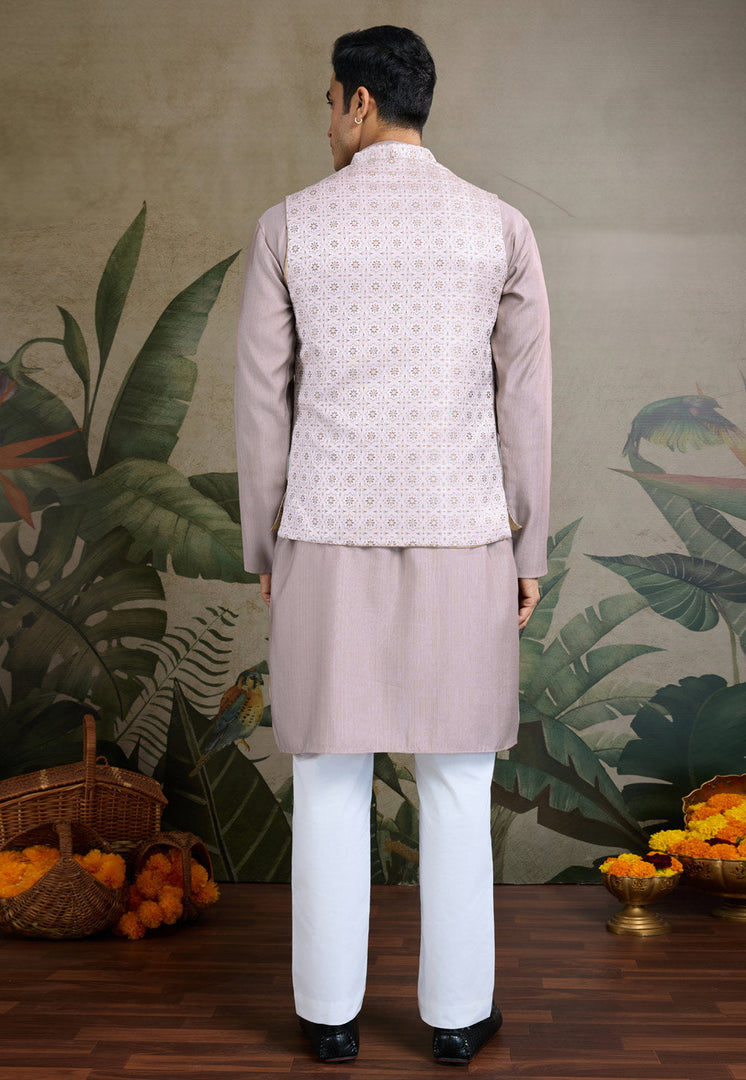 Pink Viscose Kurta Pajama With Jacket