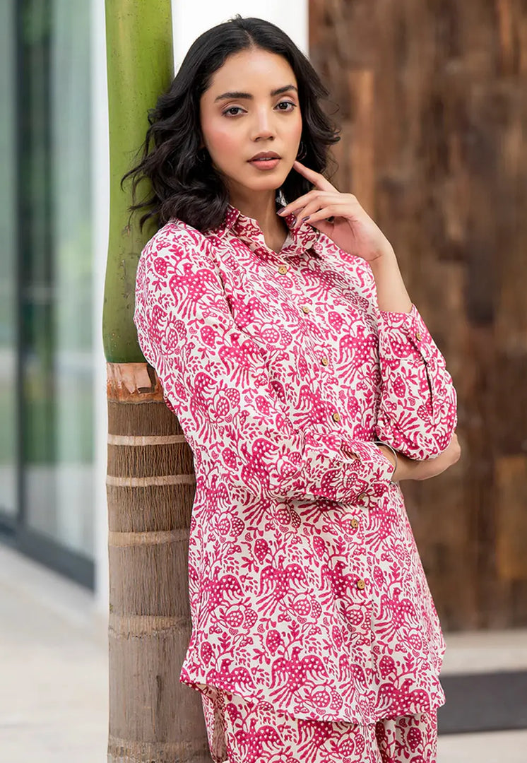 Pink Viscose Rayon Printed Co-Ords Set