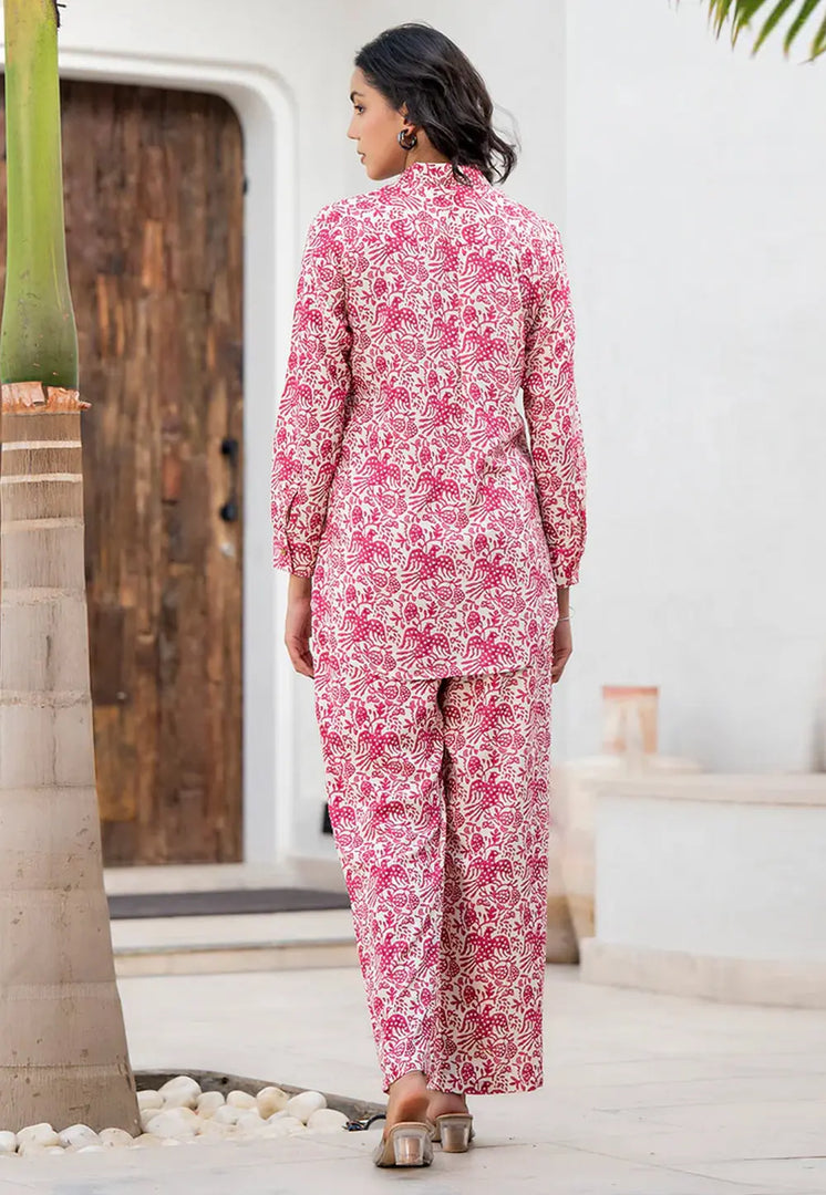 Pink Viscose Rayon Printed Co-Ords Set