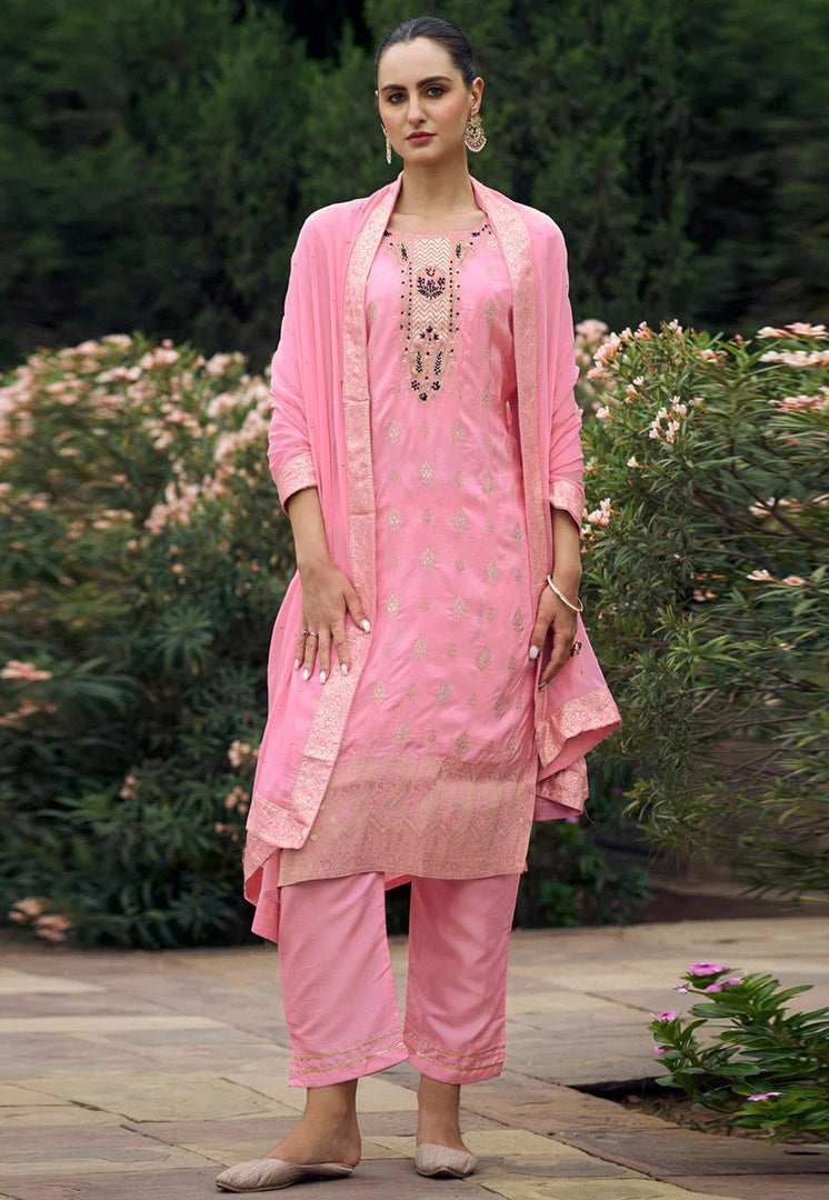 Pink Viscose Rayon Readymade Pakistani Suit
