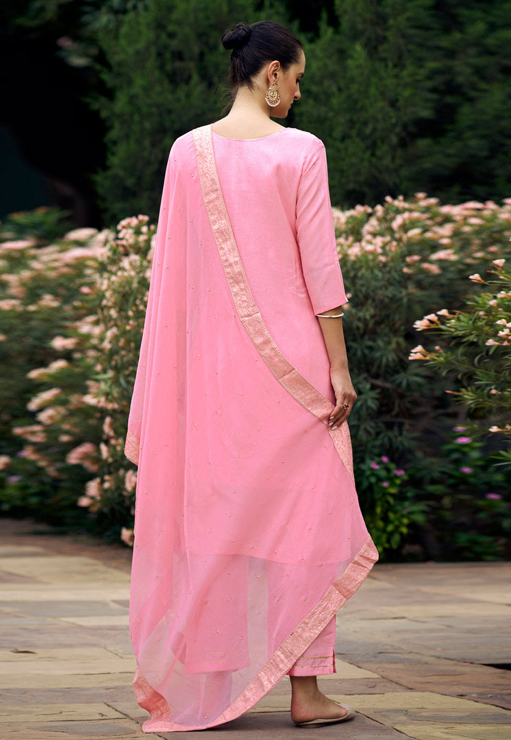 Pink Viscose Rayon Readymade Pant Style Suit