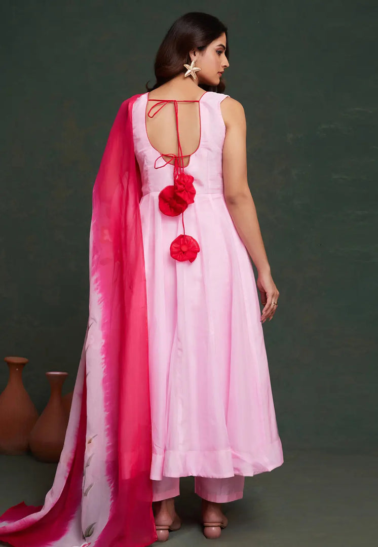 Pink Viscose Readymade Anarkali Suit