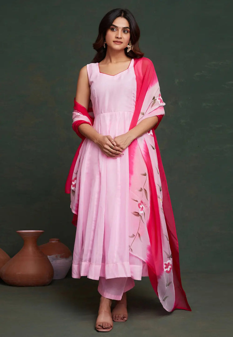 Pink Viscose Readymade Anarkali Suit