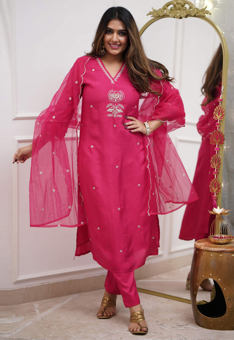 Pink Viscose Readymade Pakistani Suit